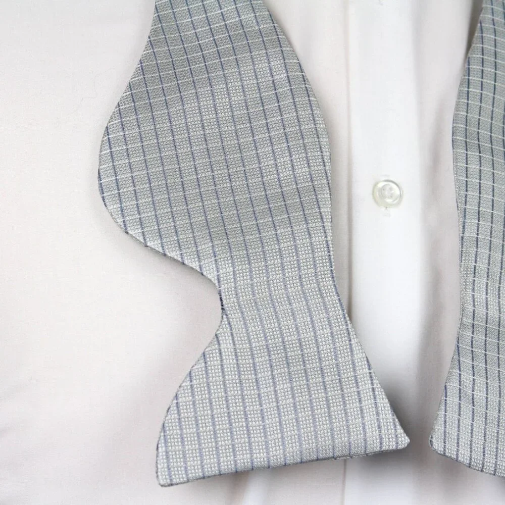 Men's 100% Silk Self-Tied Bow Tie Big Butterfly Blue Micro Plaid Made USA‎ S724